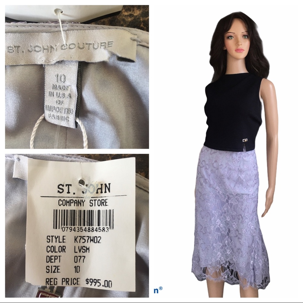 NWT St. John couture purple lace floral skirt SZ10